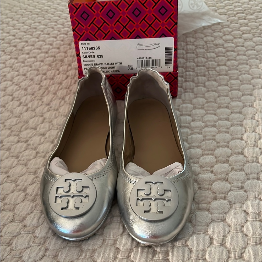 Tory Burch Silver Ballet Flats